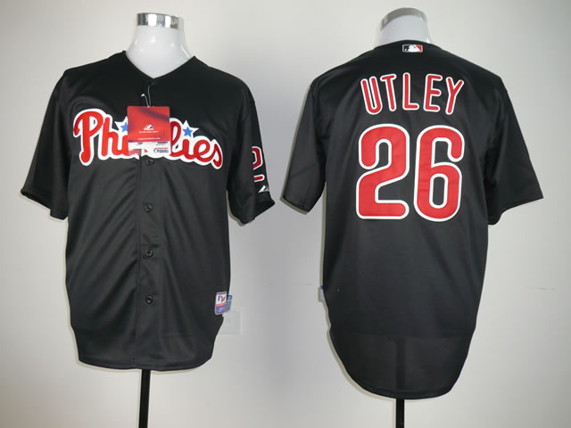 Men Philadelphia Phillies #26 Utley Black MLB Jerseys